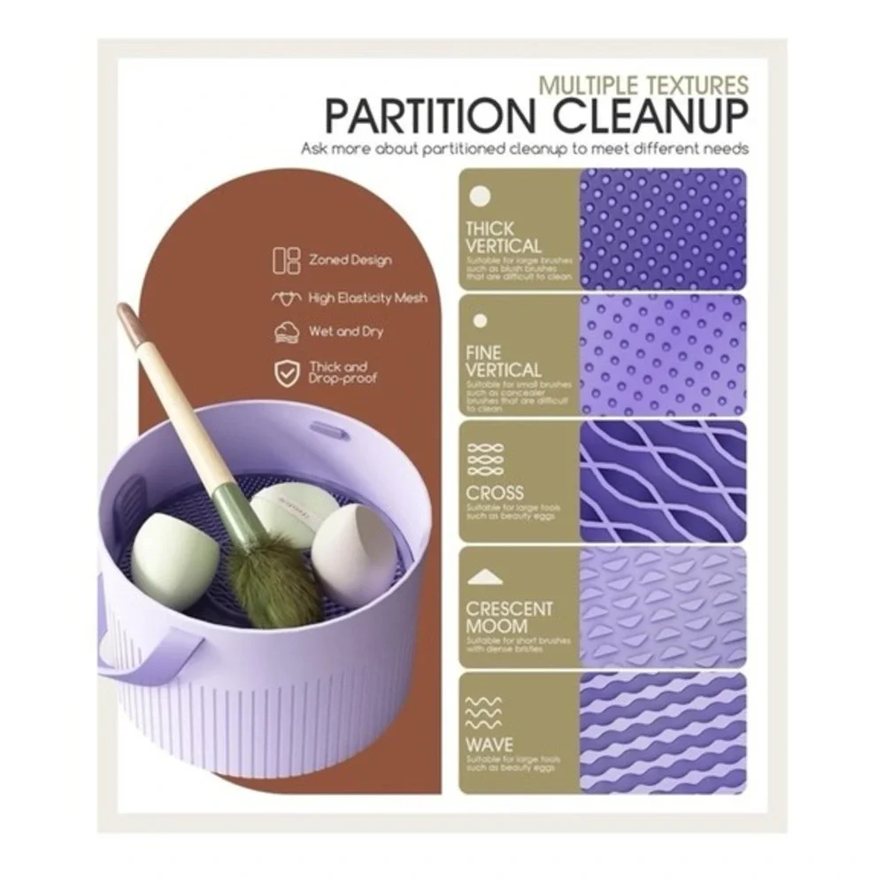New Makeup Brush Cleaner Bowl Rack 3 in 1, Silicone Cleaning Tool with Drying Ho